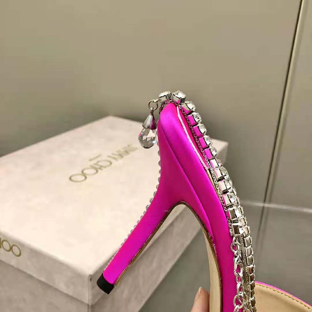 Jimmy Choo Women Saeda 100 Fuchsia Satin Pumps with Crystal Embellishment - image 9