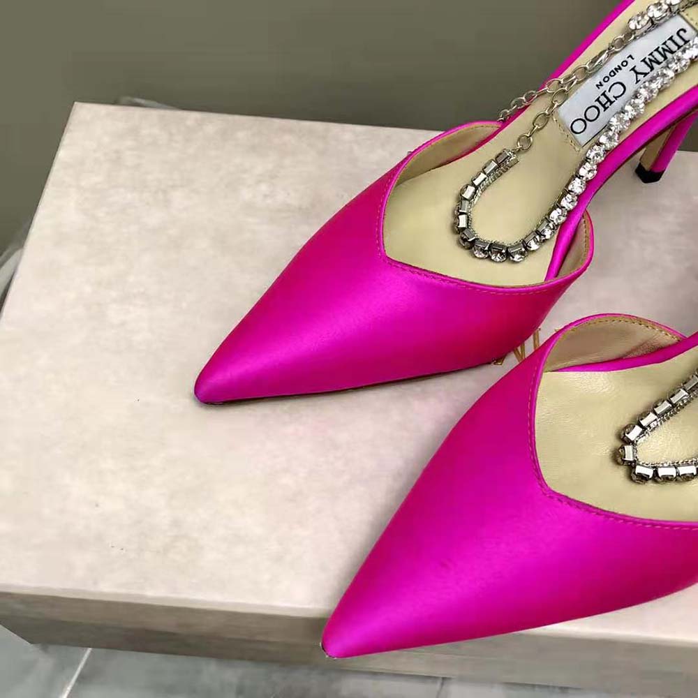 Jimmy Choo Women Saeda 100 Fuchsia Satin Pumps with Crystal Embellishment - image 7