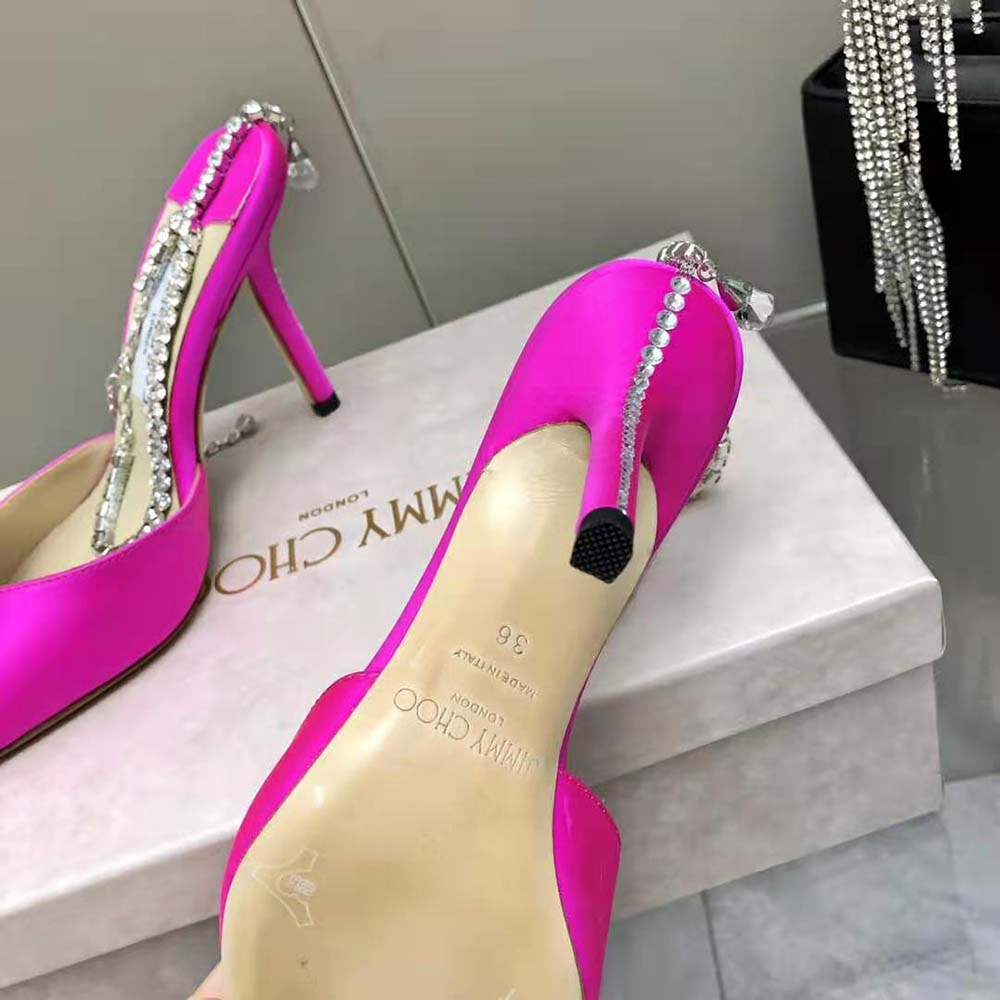 Jimmy Choo Women Saeda 100 Fuchsia Satin Pumps with Crystal Embellishment - image 10