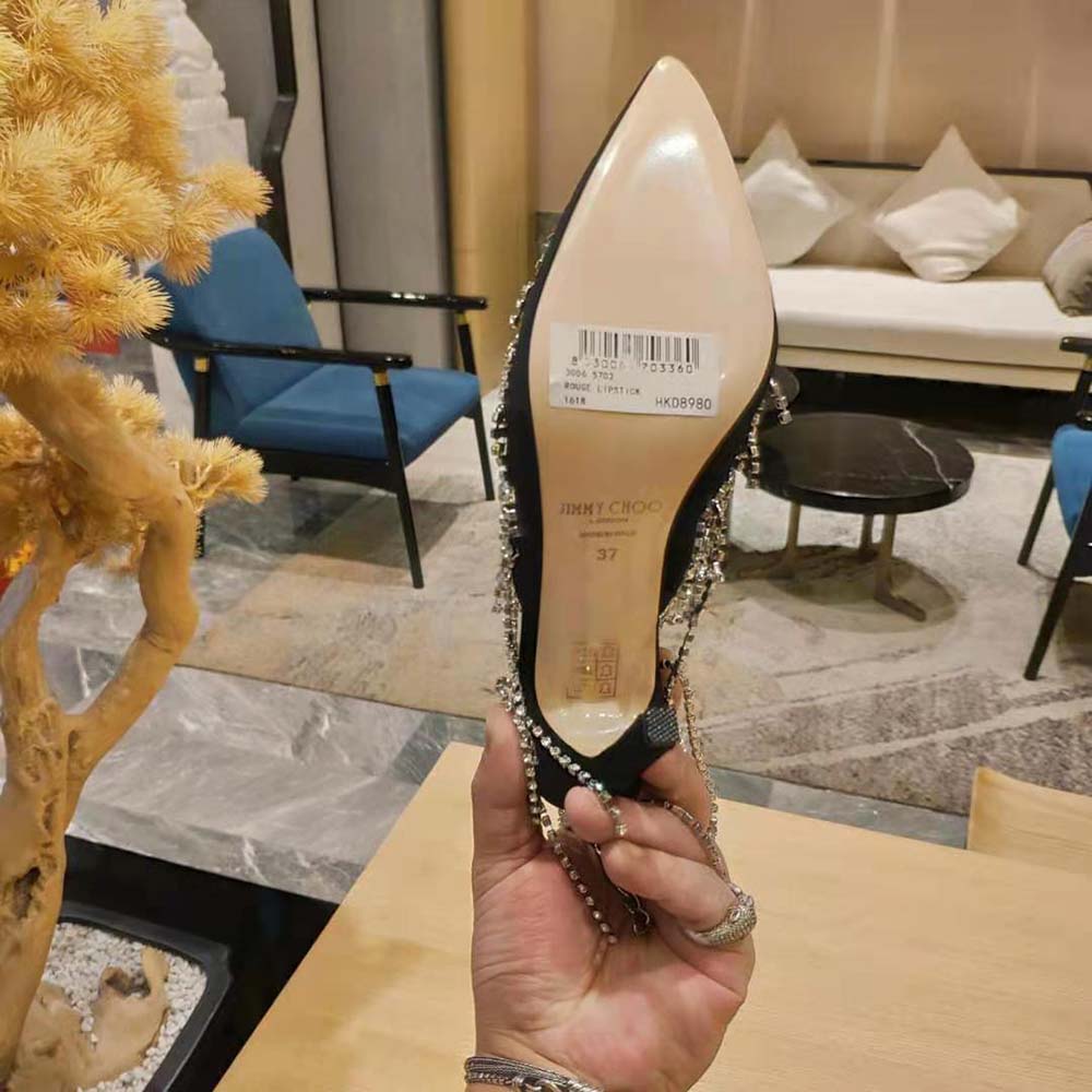 Jimmy Choo Women Scotty 110 Black Suede Mules with Crystal Chains - image 10
