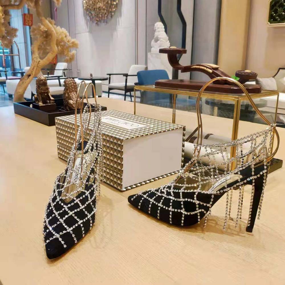 Jimmy Choo Women Scotty 110 Black Suede Mules with Crystal Chains - image 4