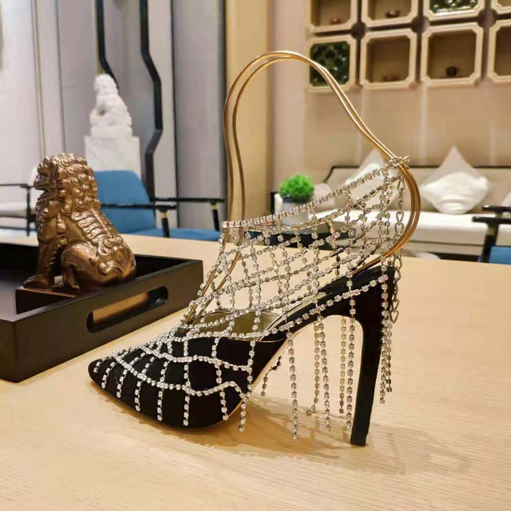 Jimmy Choo Women Scotty 110 Black Suede Mules with Crystal Chains - image 7