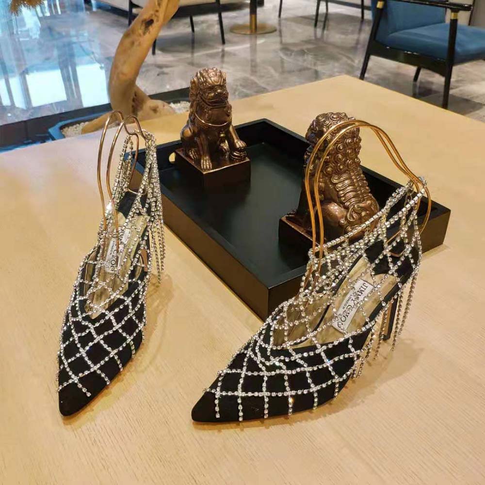 Jimmy Choo Women Scotty 110 Black Suede Mules with Crystal Chains - image 5