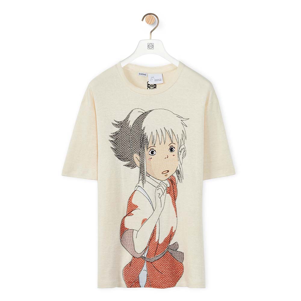 Front view of Loewe Women Chihiro Oversize Embroidered T-shirt in white
