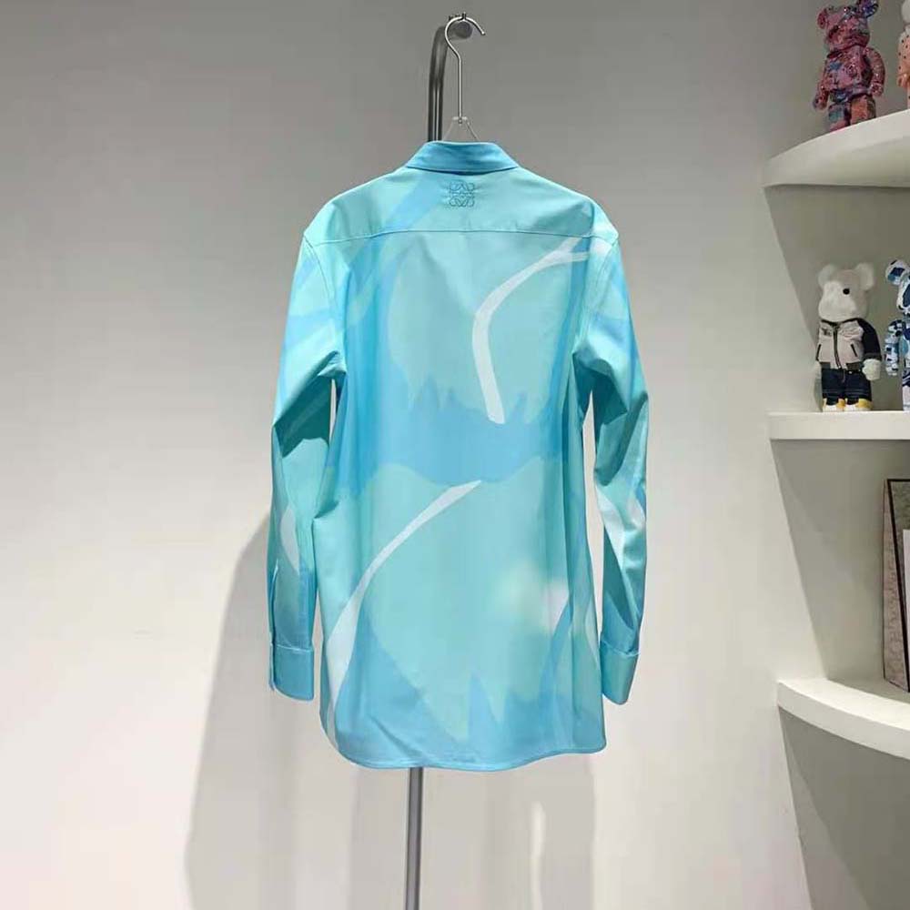 Side profile of Loewe Women Chihiro Shirt in Cotton-Lime highlighting fabric texture