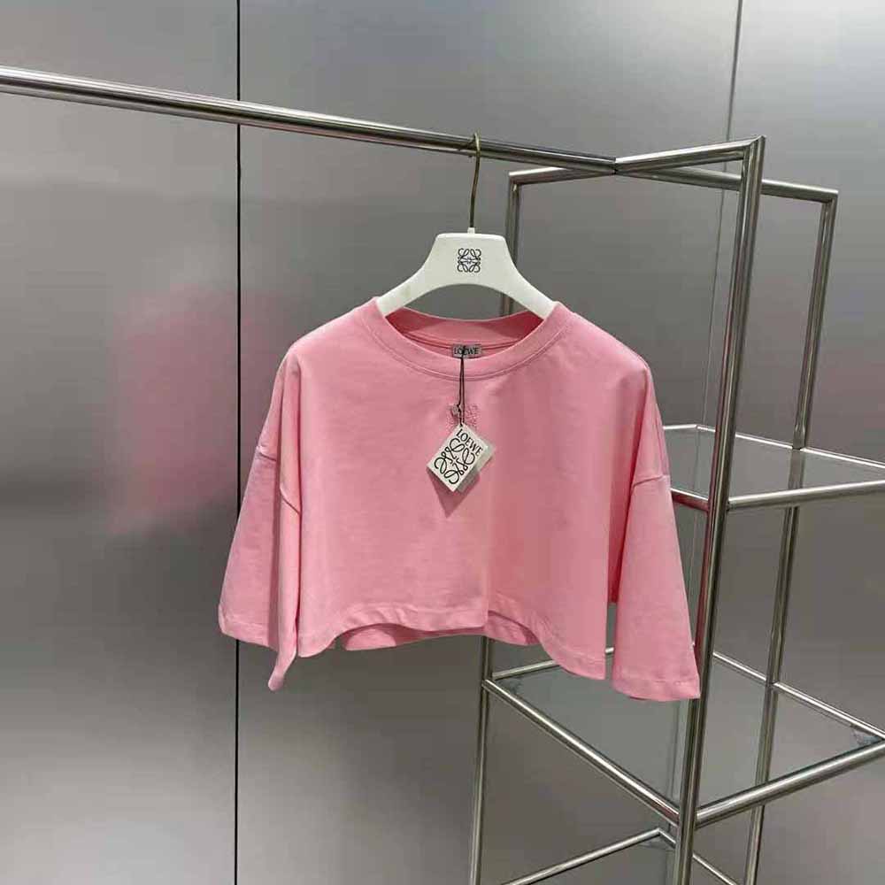 Loewe Women Cropped Anagram T-shirt in Cotton-Pink - image 4