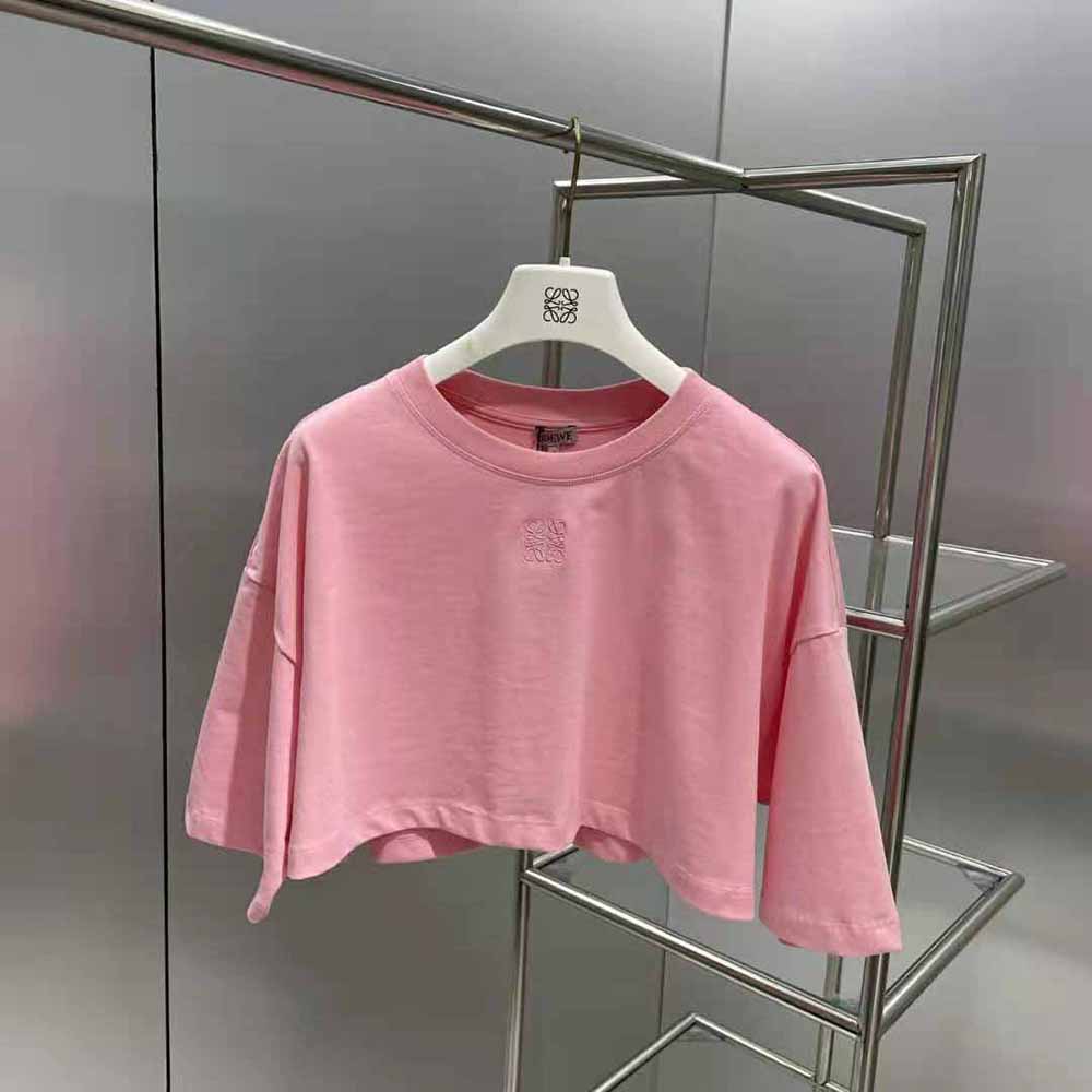 Loewe Women Cropped Anagram T-shirt in Cotton-Pink - image 5