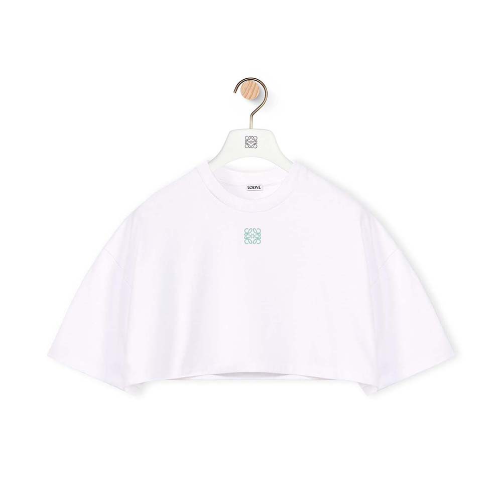 Front view of Loewe Women Cropped Anagram T-shirt in Cotton-White