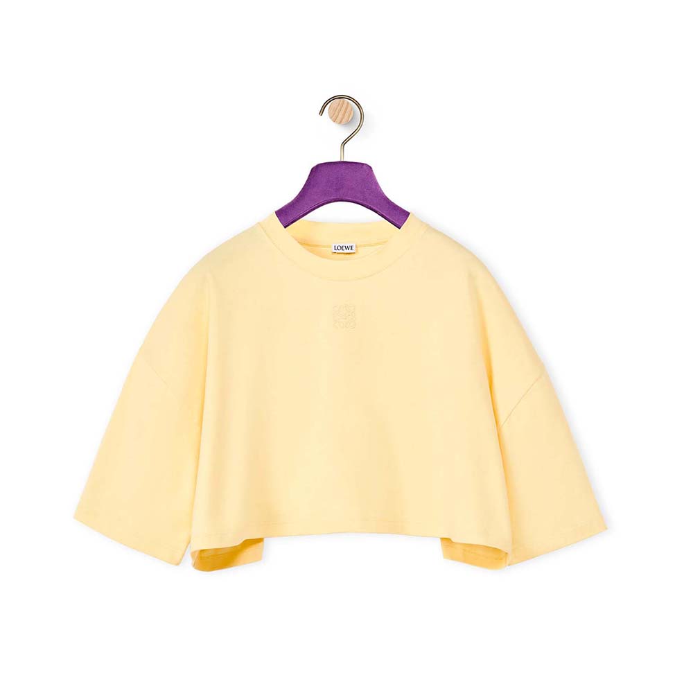 Front view of Loewe Women Cropped Anagram T-shirt in Cotton-Yellow