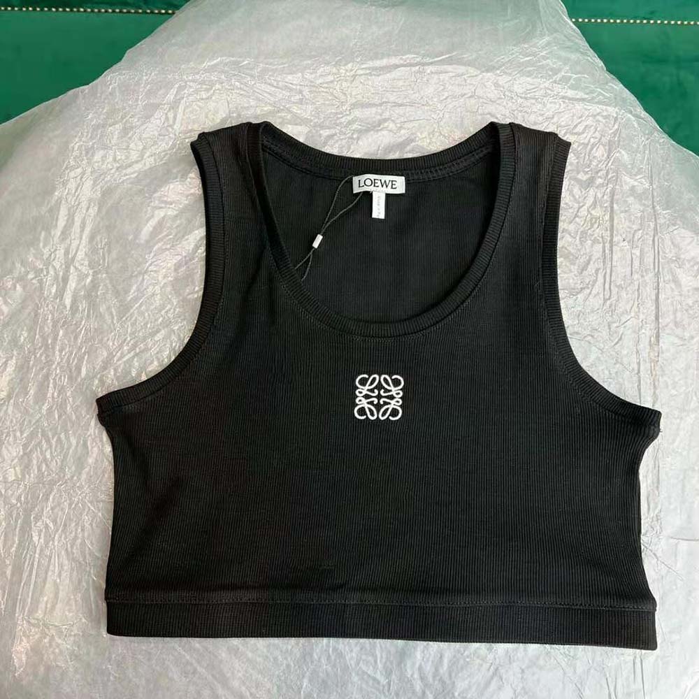 Close-up of embroidered Anagram detail on Loewe Women Cropped Anagram Tank Top