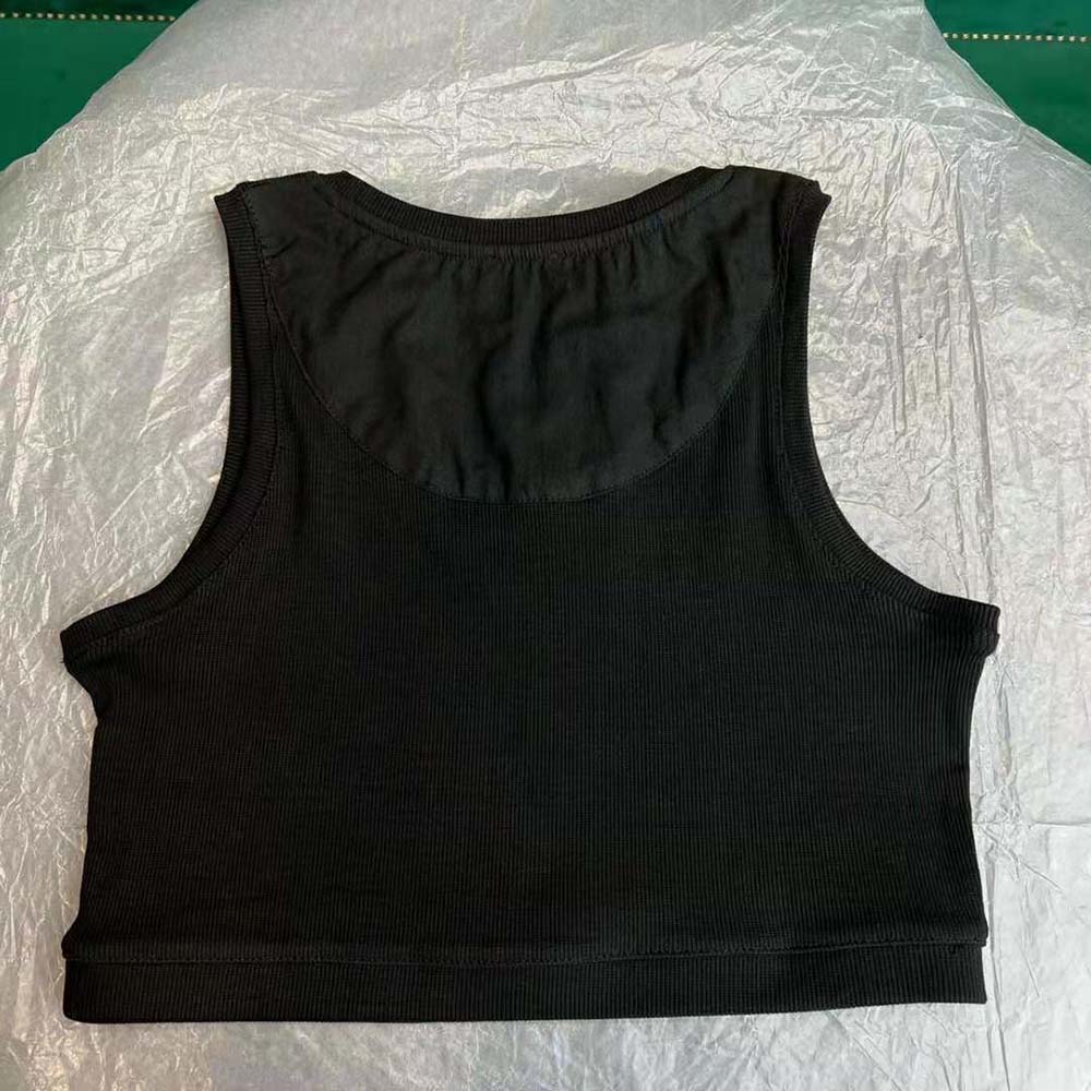 Side angle showing cropped silhouette of Loewe Women Cropped Anagram Tank Top