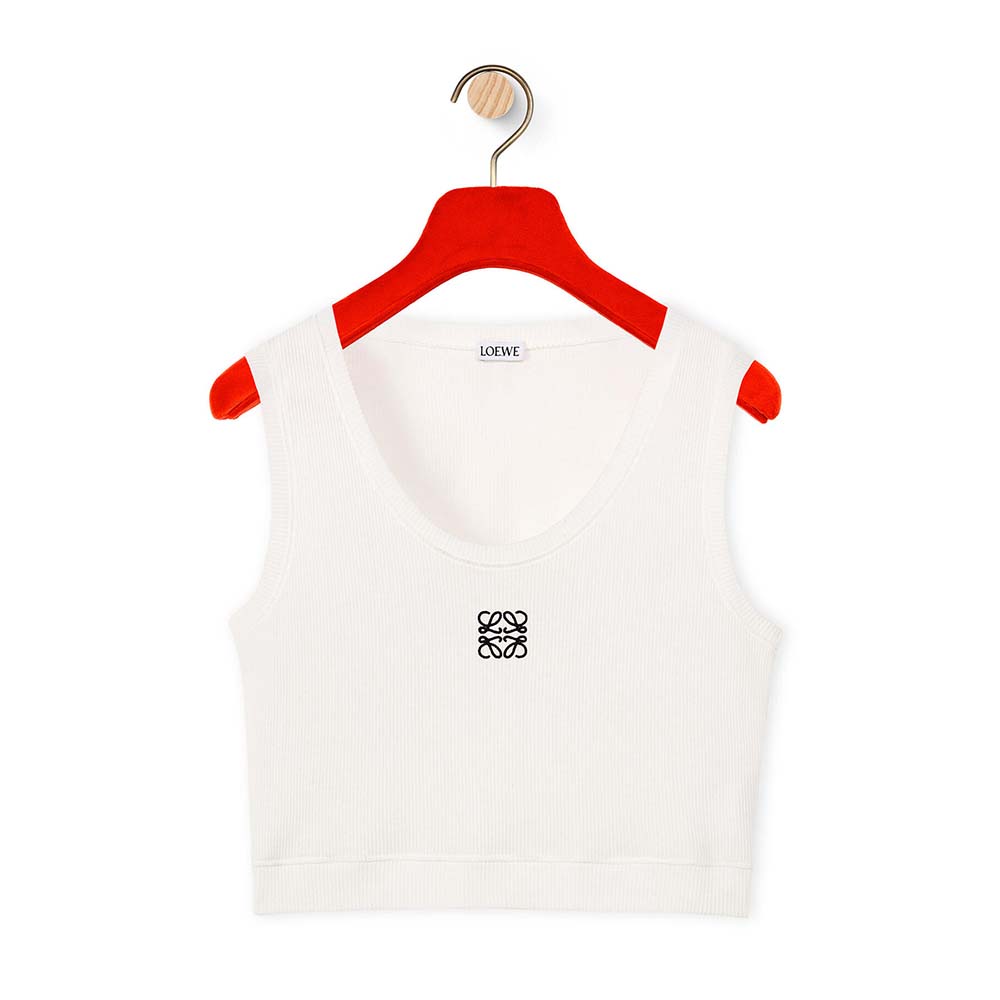 Front view of Loewe Women Cropped Anagram Tank Top in Cotton-White