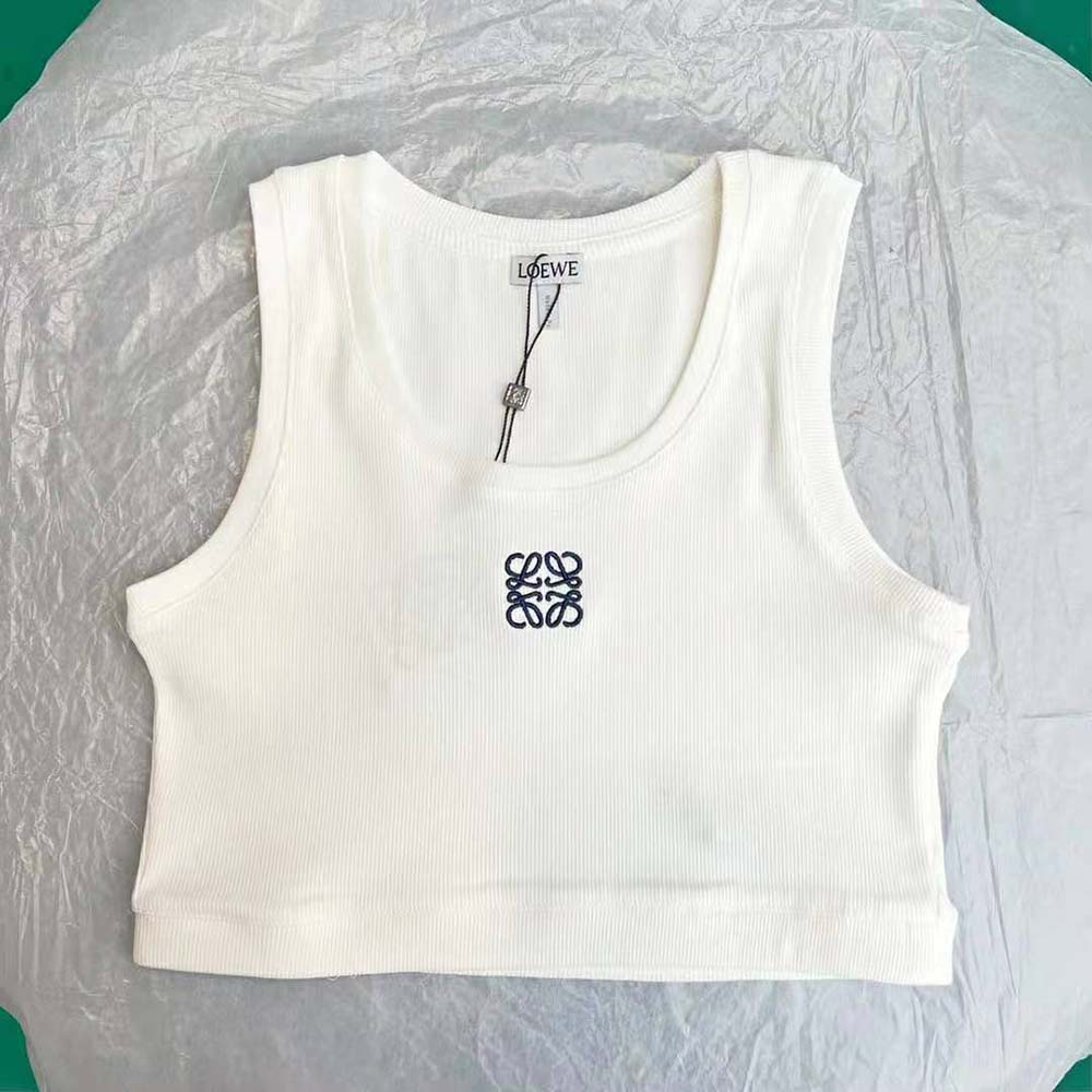Close-up of embroidered Anagram detail on Loewe cropped tank top