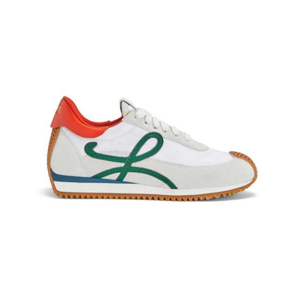 Side profile of Loewe Women Flow Runner in Nylon and Calfskin-Green