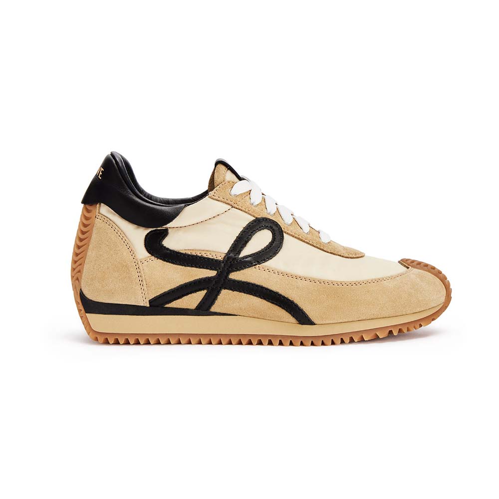 Side profile of Loewe Women Flow Runner in Suede-Brown sneaker