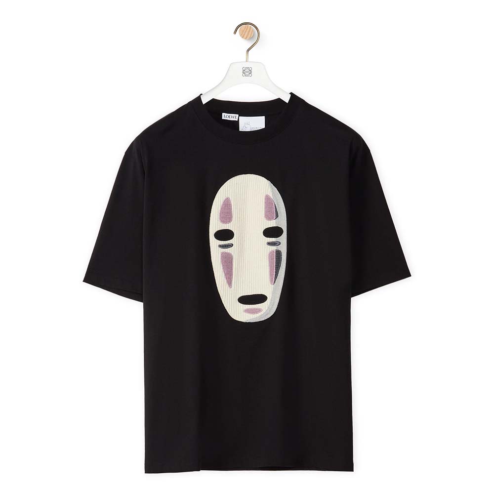 Front view of Loewe Men Kaonashi Embroidered T-shirt in Cotton-Black