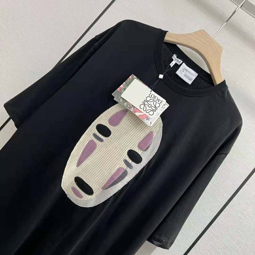 Loewe Men Kaonashi Embroidered T-shirt in Cotton-Black - image 4