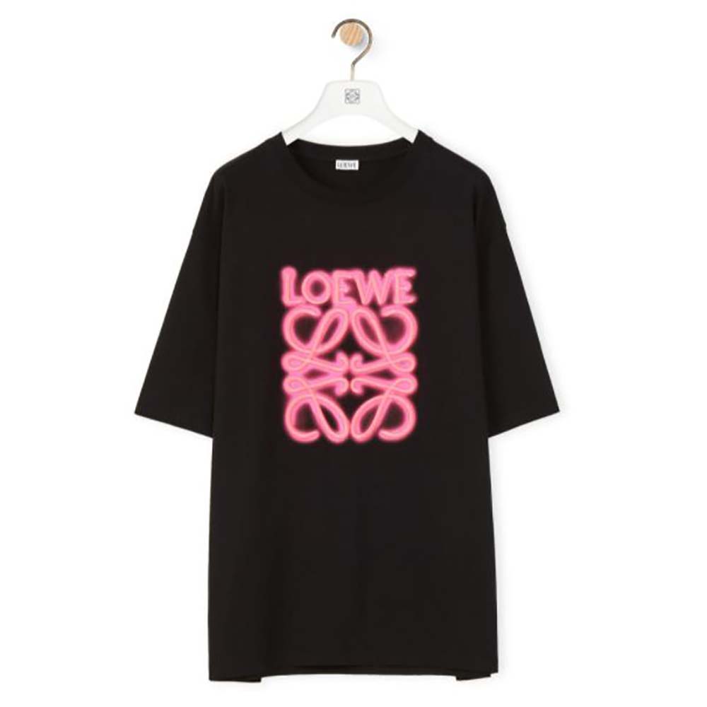 Front view of Loewe Women LOEWE Neon T-shirt in Cotton-Black/Pink