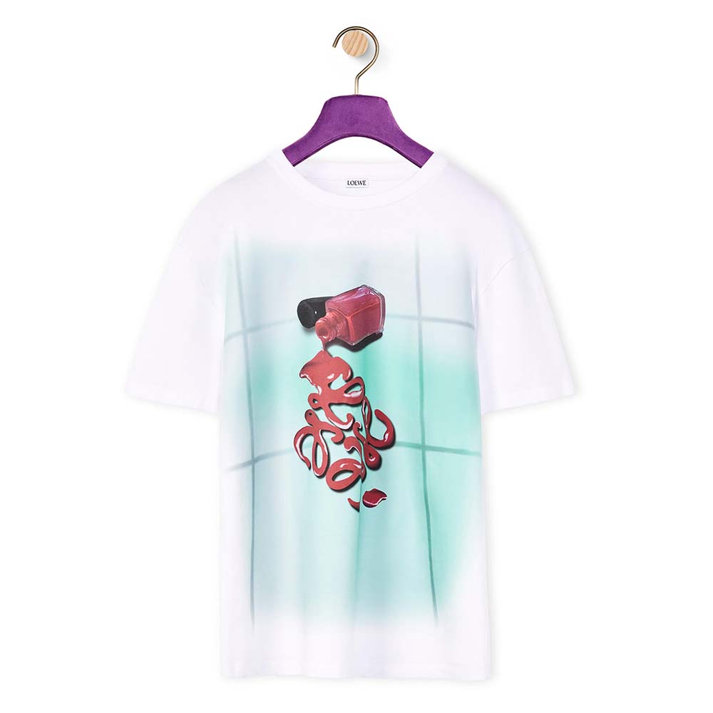 Front view of Loewe Men Nail Polish T-shirt in Cotton-White