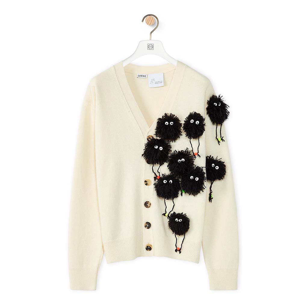Front view of Loewe Women Susuwatari Cardigan in Wool with Hand Knitted-White