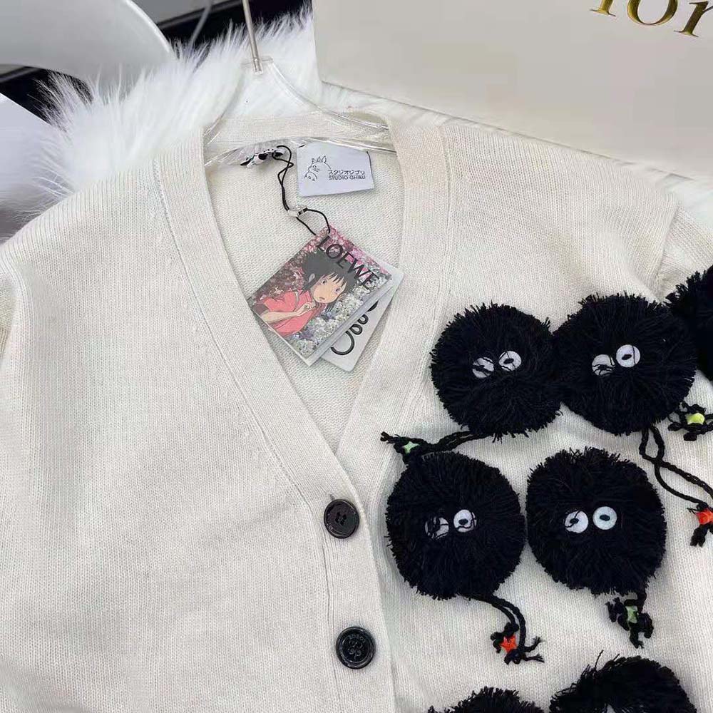 Loewe Women Susuwatari Cardigan in Wool with Hand Knitted-White - image 9