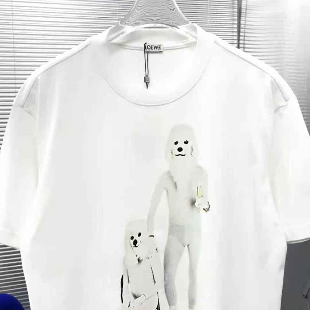 Loewe Men Twin Dog Print T-shirt in Cotton-White - image 5