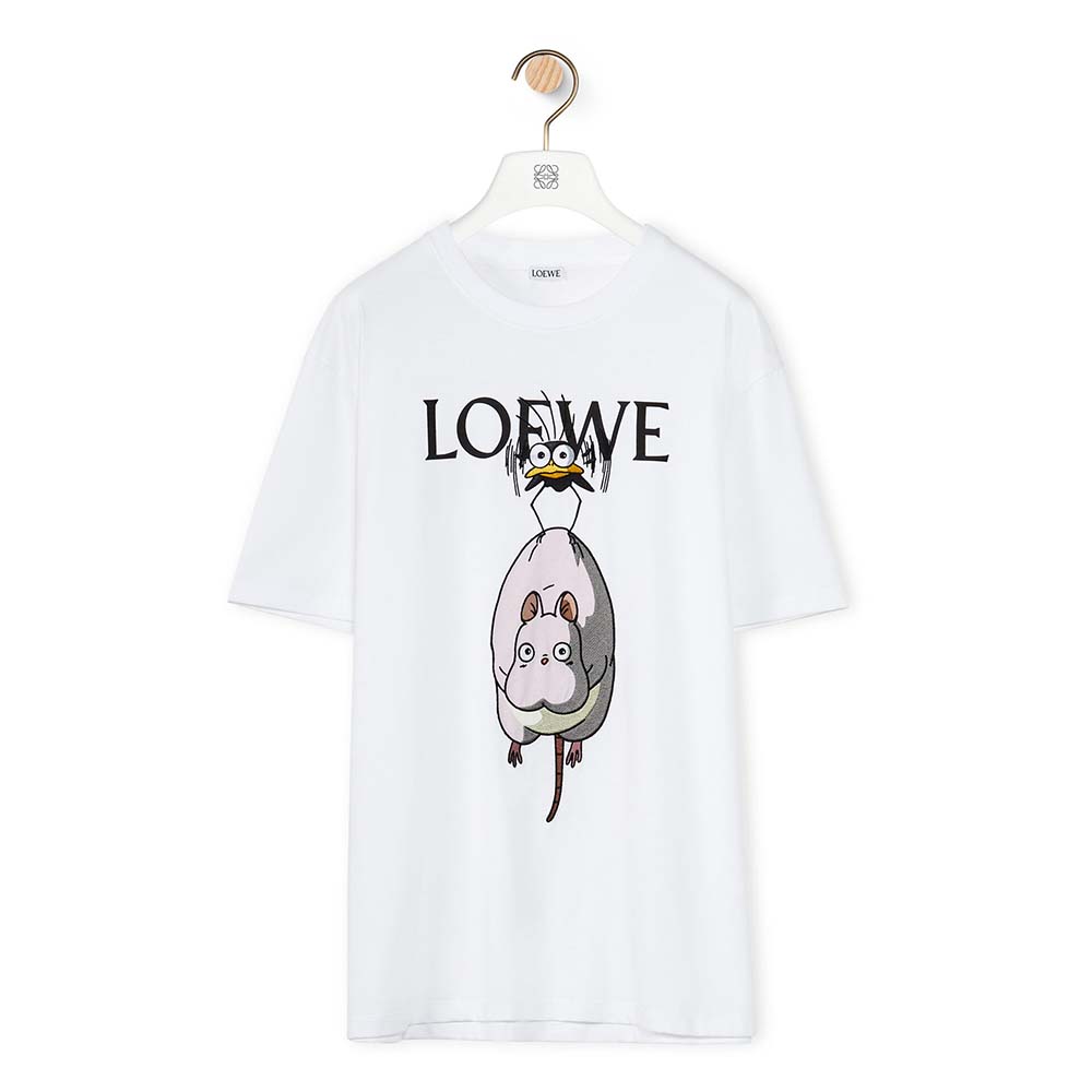Front view of Loewe Women Yu-Bird T-shirt in Cotton-White
