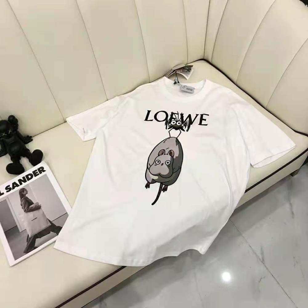 Side angle showing relaxed fit of Loewe Women Yu-Bird T-shirt