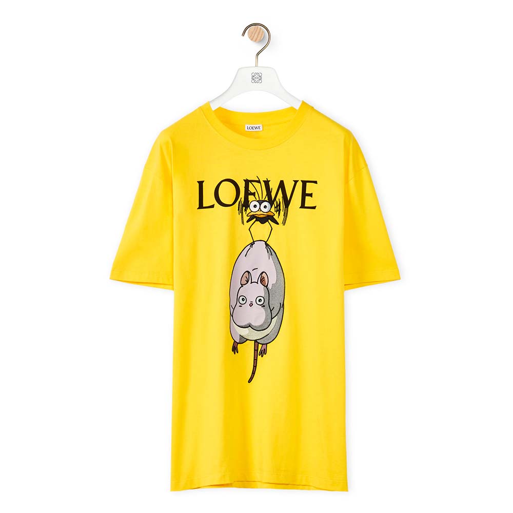 Front view of Loewe Men Yu-Bird T-shirt in Cotton-Yellow
