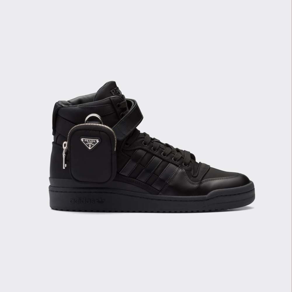 Side angle of Prada Women Adidas for Prada Re-Nylon Forum High-Top Sneakers-Black