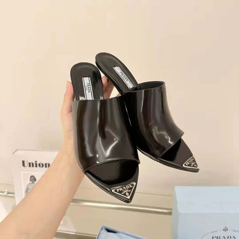 Prada Women Brushed Leather High-Heel Slides in 75mm Heel Height - image 4