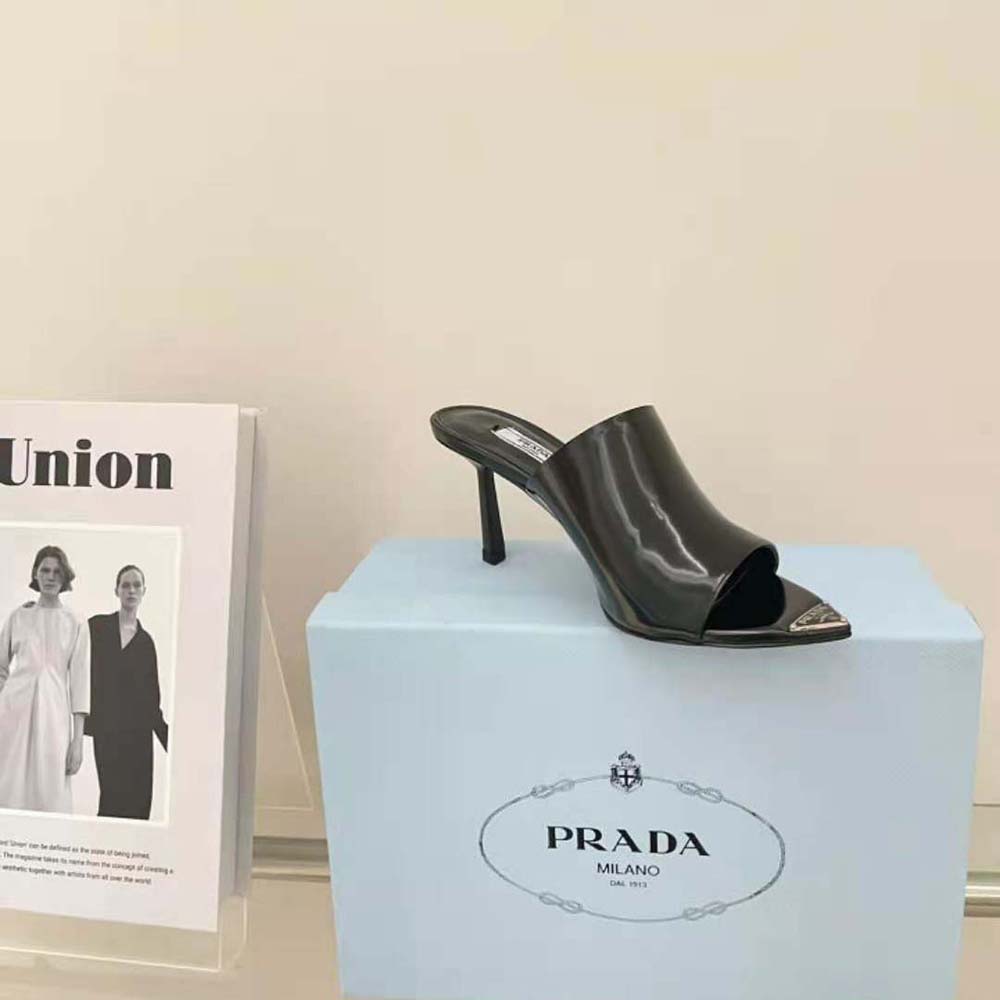 Prada Women Brushed Leather High-Heel Slides in 75mm Heel Height - image 6