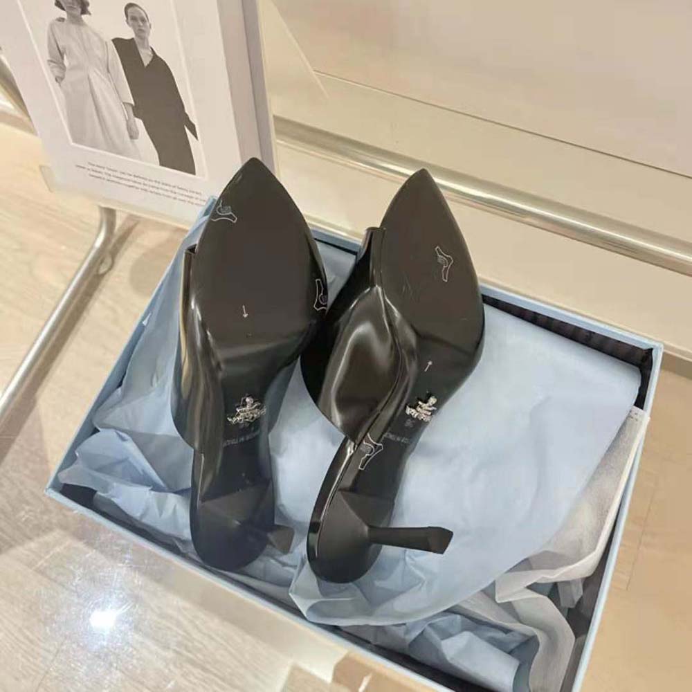 Prada Women Brushed Leather High-Heel Slides in 75mm Heel Height - image 8