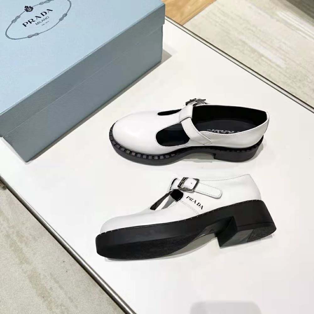 Prada Women Brushed-Leather Mary Jane T-Strap Shoes-White - image 5