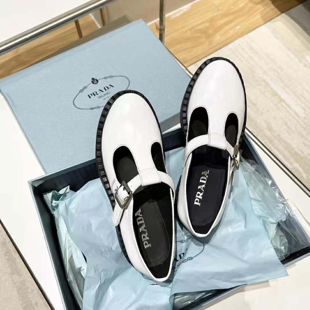 Prada Women Brushed-Leather Mary Jane T-Strap Shoes-White - image 4