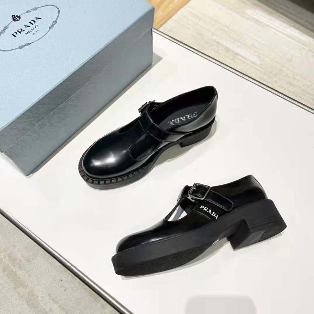 Prada Women Brushed-Leather Mary Jane T-strap Shoes-Black - image 5