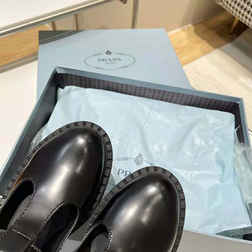 Prada Women Brushed-Leather Mary Jane T-strap Shoes-Black - image 7