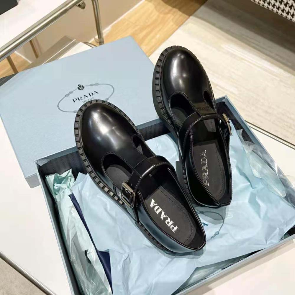 Prada Women Brushed-Leather Mary Jane T-strap Shoes-Black - image 4