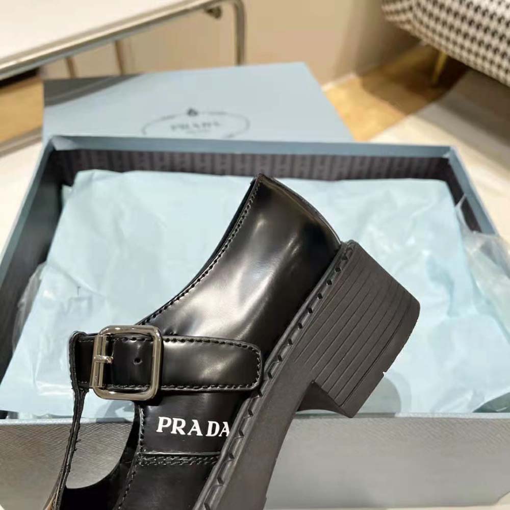 Prada Women Brushed-Leather Mary Jane T-strap Shoes-Black - image 8