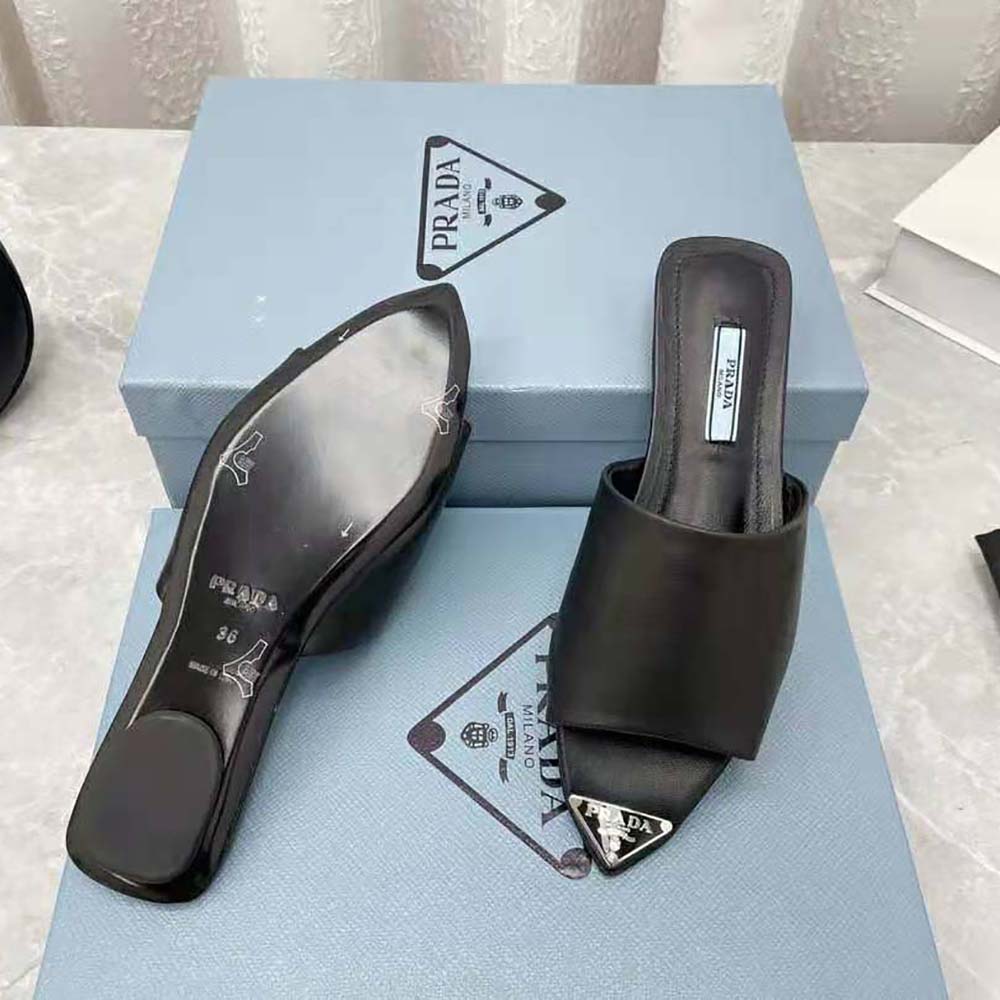 Prada Women Brushed Leather Slides with a Modernist Line Feature an Unexpected - image 10