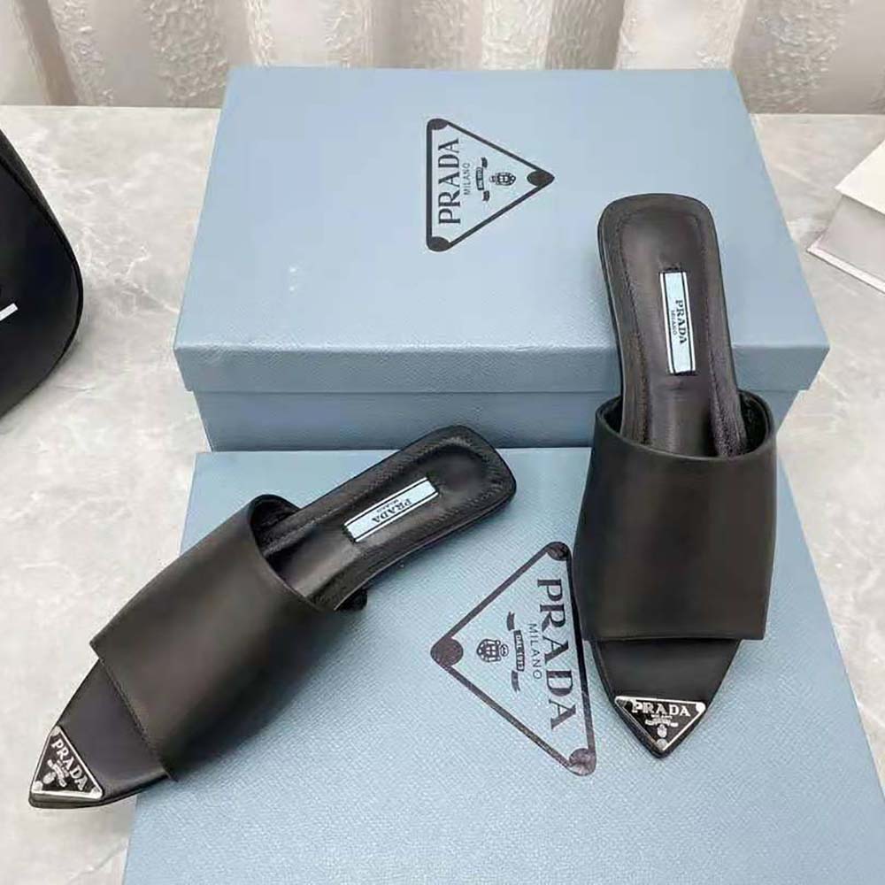 Prada Women Brushed Leather Slides with a Modernist Line Feature an Unexpected - image 4