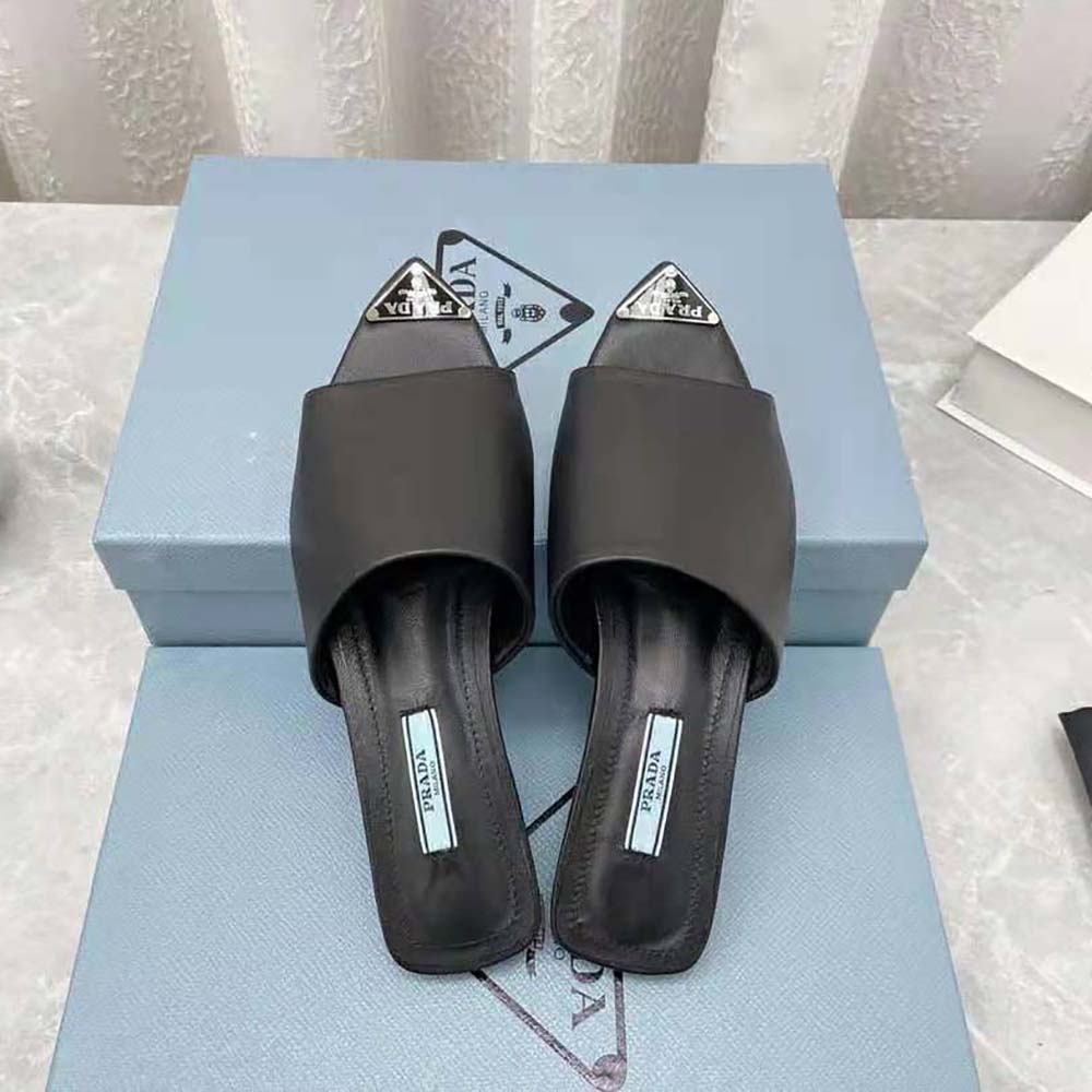 Prada Women Brushed Leather Slides with a Modernist Line Feature an Unexpected - image 5