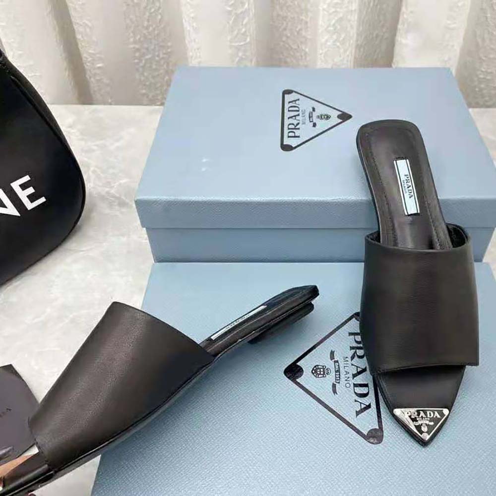 Prada Women Brushed Leather Slides with a Modernist Line Feature an Unexpected - image 8