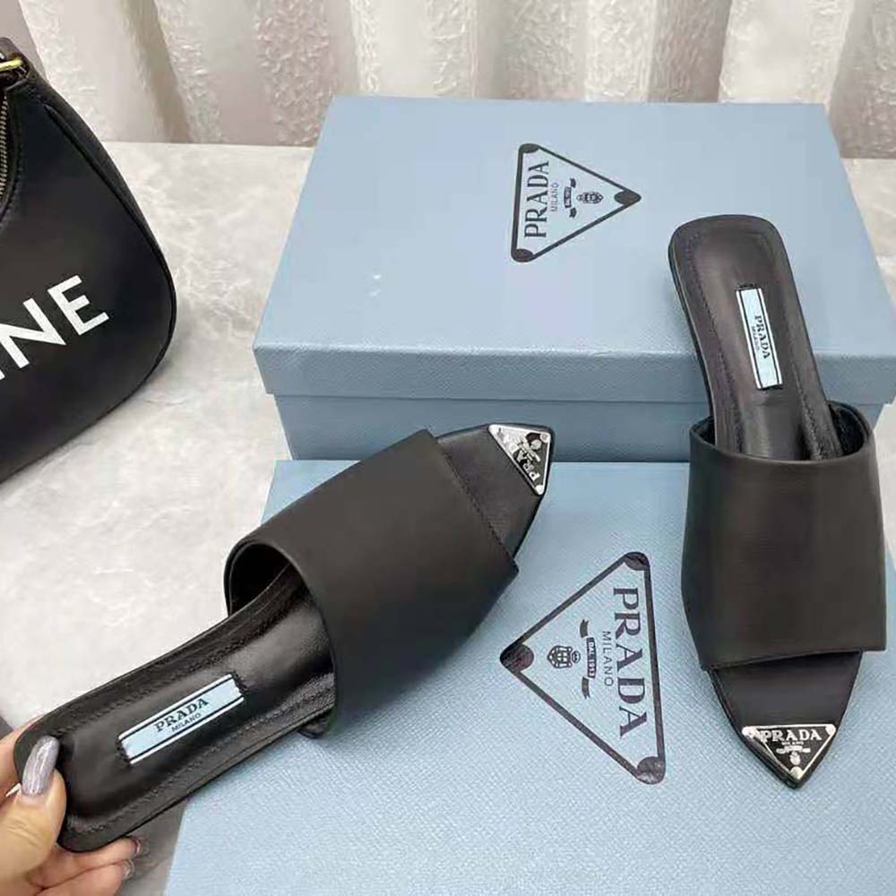 Prada Women Brushed Leather Slides with a Modernist Line Feature an Unexpected - image 6