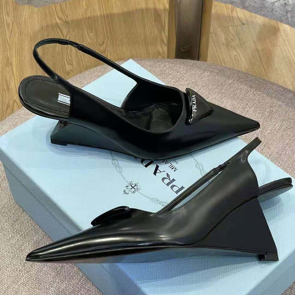 Prada Women Brushed Leather Slingback Pumps in 65mm Heel-Black - image 4