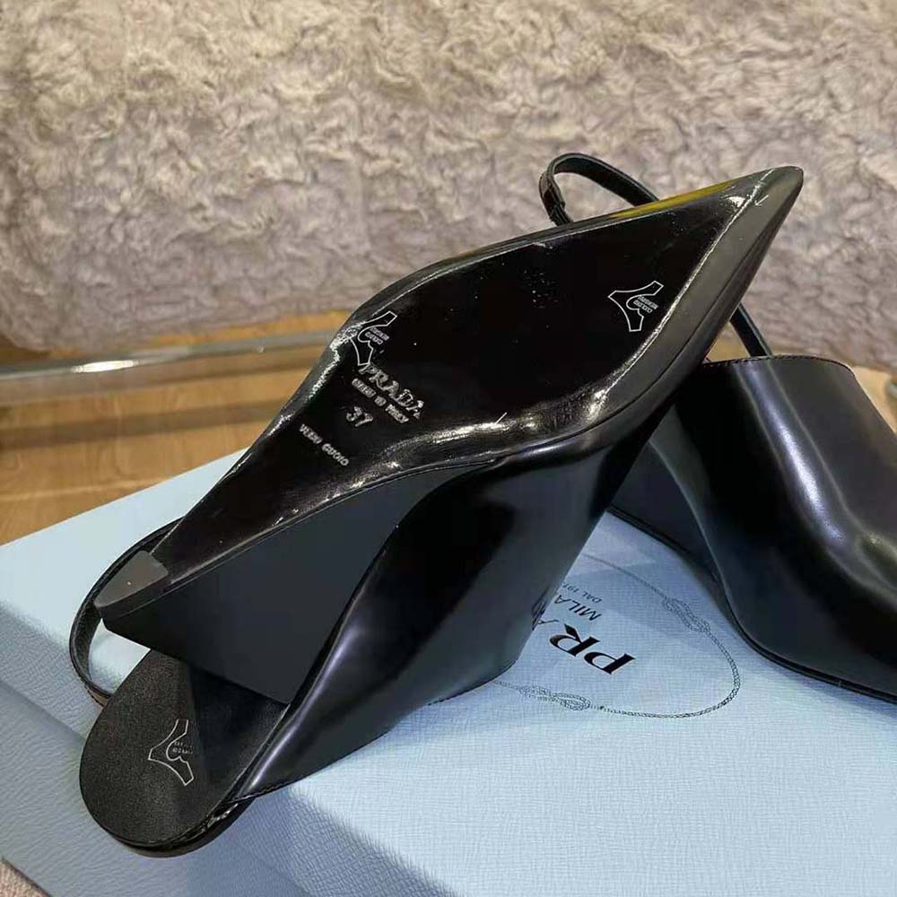 Prada Women Brushed Leather Slingback Pumps in 65mm Heel-Black - image 5