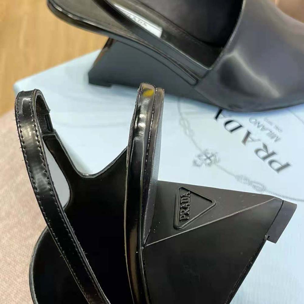 Prada Women Brushed Leather Slingback Pumps in 65mm Heel-Black - image 6