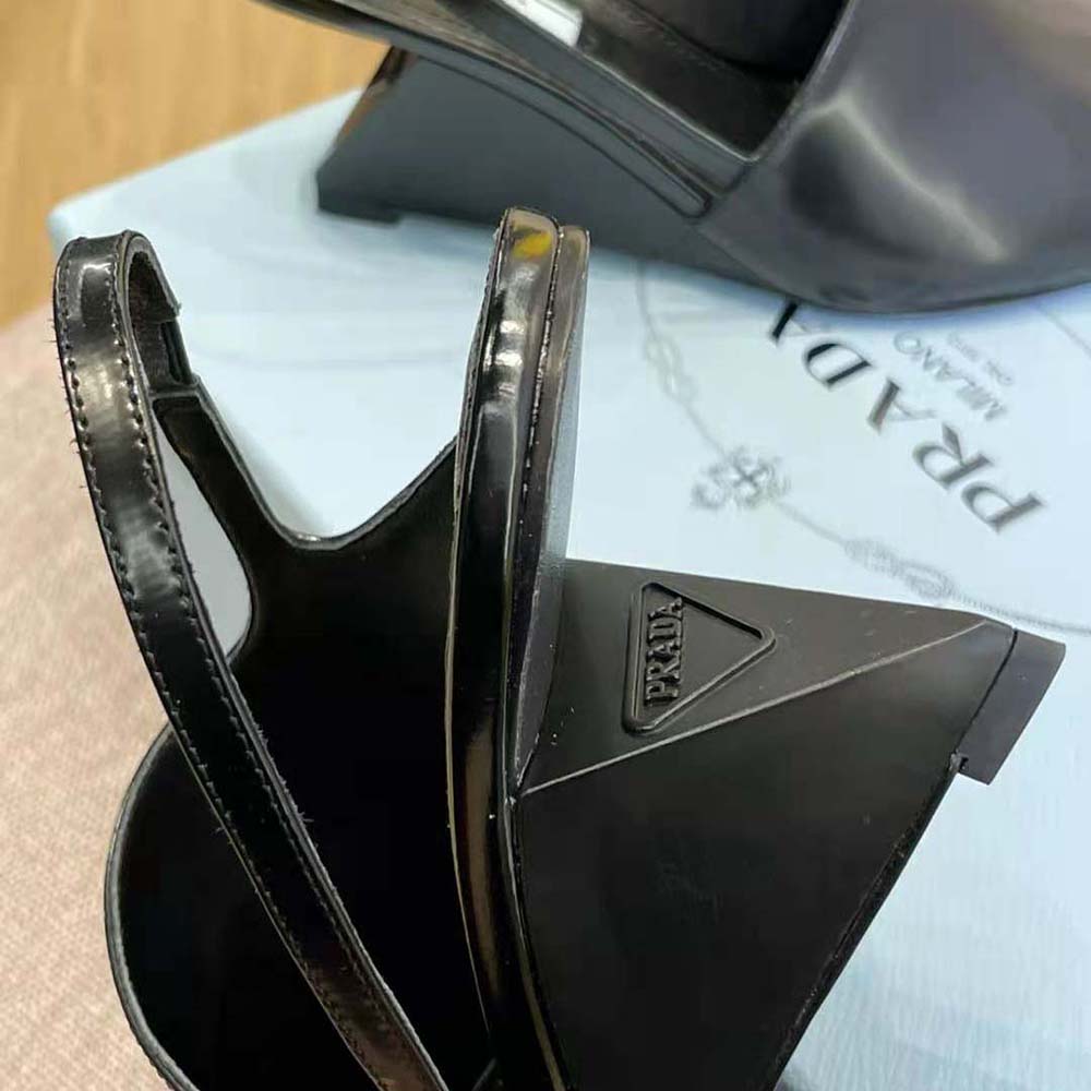 Prada Women Brushed Leather Slingback Pumps in 65mm Heel Height-Black - image 8