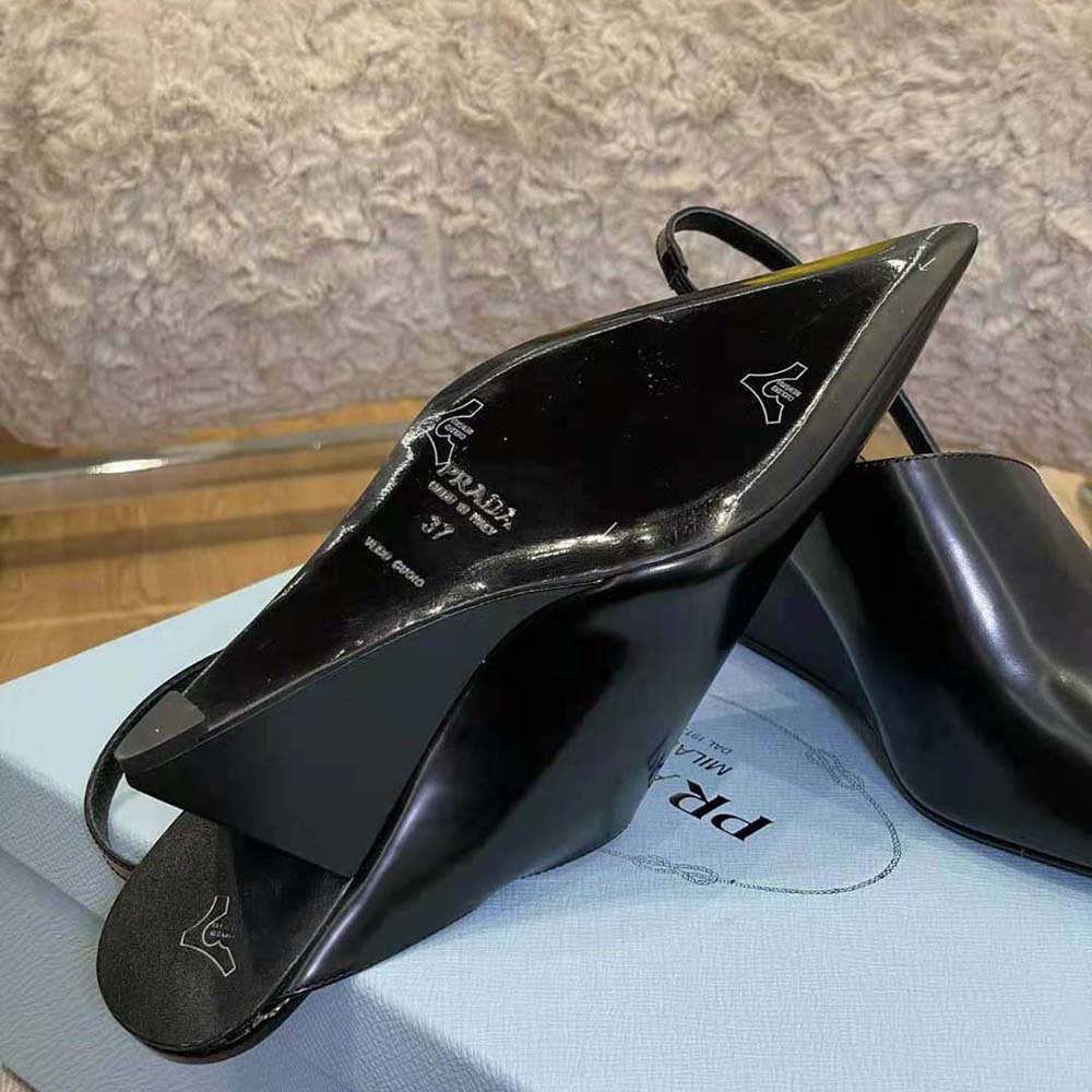 Prada Women Brushed Leather Slingback Pumps in 65mm Heel Height-Black - image 7