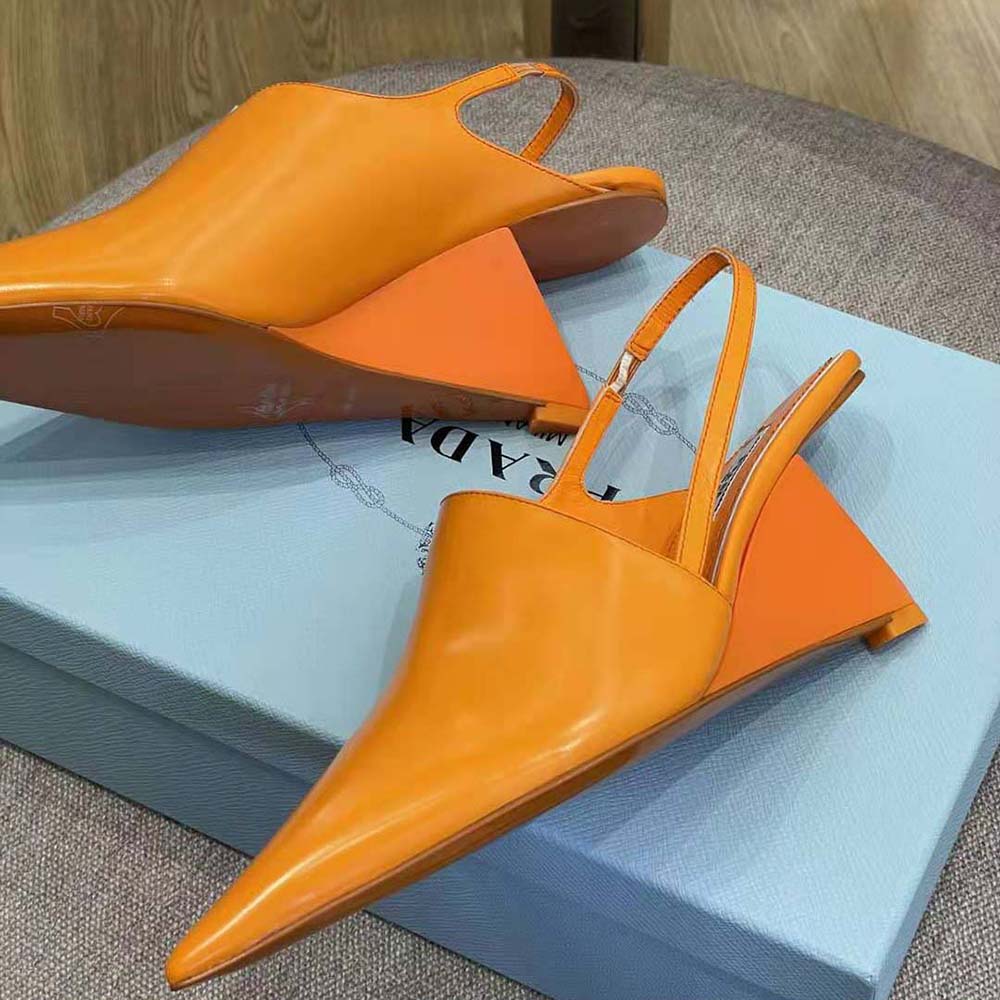 Prada Women Brushed Leather Slingback Pumps in 65mm Heel Height-Orange - image 4